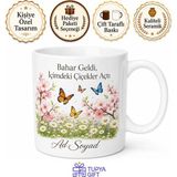 Tupya Gift Bahar Insanı Çiçek Açan Dal Kelebek Papatya Tarlası Ilkbahar Neşesi Porselen Kupa Hediye Bardak - Adet - Beyaz