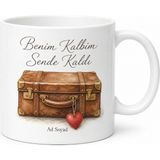 Tupya Gift Benim Kalbim Sende Kaldı Bavul Kalp Etiketi Uzak Mesafe Aşkı Hasret Yolcu Kupa Hediye - Adet - Beyaz