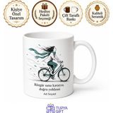 Tupya Gift Bisikletle Işe Gidenlere Rüzgara Karşı Pedallayan Özgür Insan Kupa Bardak Hediye - Adet - Beyaz