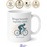 Tupya Gift Bisikletle Işe Gidenlere Rüzgara Karşı Pedallayan Özgür Kupa Hediye Bardak - Adet - Beyaz