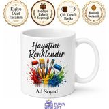 Tupya Gift Boya Badana Fırçası Çizimli Hayatını Renklendir Ressam Kupası Hediye Bardak - Adet - Beyaz