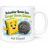 Tupya Gift Bulaşık Süngeri Kullananlara Özel Tasarım Çift Taraflı Sünger Tel Sünger Baskılı Kupa Hediye - Adet - Beyaz