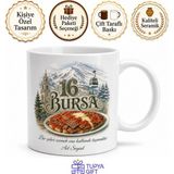Tupya Gift Bursa Plakalı Uludağ Teleferik ve Iskender Kebabı Temalı Tarihi Kupa Bardak Hediye - Adet - Beyaz