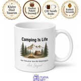 Tupya Gift Camping Is Life Yazılı Kamp Hayattır Ingilizce Kahve Kupası Hediye Bardak - Adet - Beyaz