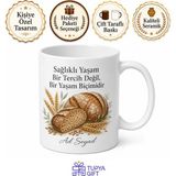 Tupya Gift Çavdar Ekmeği Diyet Sağlıklı Un Temalı Kupa Bardak Hediye Çavdar Yemeği Yiyenlere - Adet - Beyaz