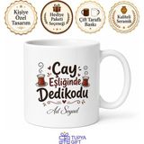 Tupya Gift Çay Eşliğinde Dedikodu Yazılı Komik Kupa Bardak Esprili Hediye - Adet - Beyaz