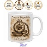 Tupya Gift Cep Saati Temalı Vintage Baskılı Kupa Bardak Nostaljik Hediye