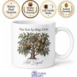 Tupya Gift Ceviz Ağacı Çizimli Dışı Sert Içi Bilgi Dolu Öğretmen Kupası Hediye Bardak - Adet - Beyaz