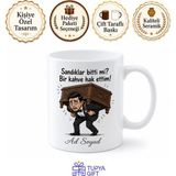 Tupya Gift Çeyiz Sandığı Taşıyan Yorgun Damada Mola Saati Kahve Kupası Hediye Bardak - Adet - Beyaz