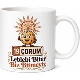 Tupya Gift Çorum Plakalı Hitit Güneşi ve Leblebi Temalı Esprili Çay Kupası Hediye - Adet - Beyaz