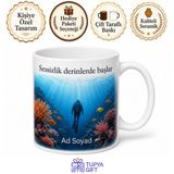 Tupya Gift Dalgıç Oksijen Tüpü Derin Mavilik Mercan Resifi Sessiz Sualtı Kupa Bardak Hediye