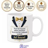 Tupya Gift Damat Adayı Kupası Baskılı Isme Özel Hediye Kupa Bardak Nişan Düğün - Adet - Beyaz