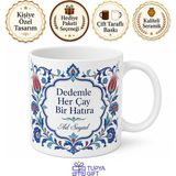 Tupya Gift Dede Torun Çay Saati Geleneksel Çini Desenli Kupa Bardak Özel Tasarım Hediye - Adet - Beyaz