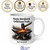 Tupya Gift Demirci Örsü ve Çekiç Çizimli Ateşte Dövülerek Çelikleşen Irade Kupa Bardak Hediye - Adet - Beyaz