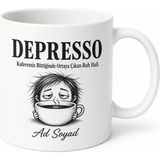 Tupya Gift Depresso Kahveniz Bittiğinde Temalı Komik Kahve Kupası Özel Tasarım Hediye Bardak - Adet - Beyaz
