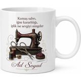 Tupya Gift Dikiş Makinesi ve Makas Temalı Kupa Bardak Terzi Hediye Özel Tasarım - Adet - Beyaz