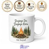 Tupya Gift Doğa Aşığı Arkadaşa Kamp Ateşi Yeşili Sev Doğayı Koru Kupa Bardak Hediye