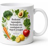 Tupya Gift Dünya Beslenme Günü Sağlıklı Gıda Temalı Özel Tasarım Porselen Kupa Bardak Hediye - Adet - Beyaz