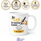 Tupya Gift Dünya Karikatür Günü Çizerlere Özel Tasarım Baskılı Porselen Kupa Bardak Hediye - Adet - Beyaz