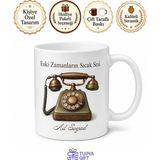 Tupya Gift Eski Telefon Temalı Nostaljik Baskılı Kupa Bardak Özel Tasarım Hediye - Adet - Beyaz