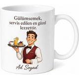 Tupya Gift Garson Tepsi Taşıyan Güler Yüzlü Hizmet Temalı Baskılı Kupa Bardak Hediye - Adet - Beyaz