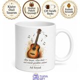 Tupya Gift Gitar Akordu Kaçan Sokak Sanatçısına Akustik Ritim Hediye Seramik Kupa Bardak - Adet - Beyaz