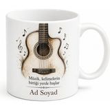 Tupya Gift Gitar Telleri ve Akustik Kasa Çizimli Melodik Tınılarla Dinlenen Kupa Bardak Hediye - Adet - Beyaz