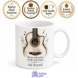 Tupya Gift Gitar Telleri ve Akustik Kasa Çizimli Melodik Tınılarla Dinlenen Kupa Bardak Hediye