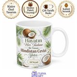Tupya Gift Hindistan Cevizi Temalı Kupa Bardak Hindistan Cevizi Suyu Tozu Hediye - Adet - Beyaz