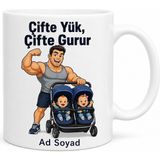 Tupya Gift Ikiz Bebek Arabası Süren Kaslı Babaya Çifte Yük Kupası Hediye Bardak - Adet - Beyaz