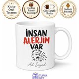 Tupya Gift Insan Alerjim Var Yazılı Komik Kupa Bardak Esprili Hediye Porselen Mug - Adet - Beyaz
