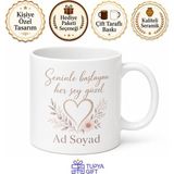 Tupya Gift Isim Yazılı Nişan Hediyesi Özel Tasarım Baskılı Kupa Bardak Nişanlıya Hediye - Adet - Beyaz