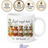Tupya Gift Isimli Baharat Kavanozları Desenli Aşçı Kupası Hediye Porselen Bardak - Adet - Beyaz