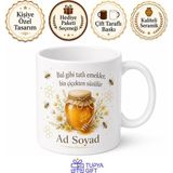 Tupya Gift Isimli Bal Kavanozu Desenli Arıcı Kupası Kişiye Özel Baskılı Hediye Bardak - Adet - Beyaz
