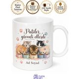 Tupya Gift Isimli Kedi Mama Kabı Desenli Veteriner Kupası Özel Tasarım Hediye Bardak - Adet - Beyaz