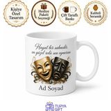 Tupya Gift Isimli Maske Desenli Tiyatro Kupası Özel Baskılı Hediye Bardak - Adet - Beyaz