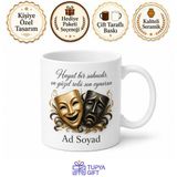 Tupya Gift İsimli Maske Desenli Tiyatro Kupası Özel Baskılı Hediye Bardak