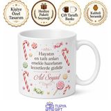 Tupya Gift Isimli Şeker Kamışı Desenli Şekerci Kupası Özel Tasarım Hediye Bardak - Adet - Beyaz