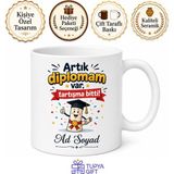 Tupya Gift Isme Özel Diploma Temalı Komik Kupa Bardak Mezuniyet Hediye Baskılı - Adet - Beyaz