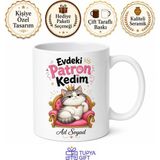Tupya Gift Isme Özel Evdeki Patron Kedim Yazılı Komik Kupa Bardak Hediye - Adet - Beyaz