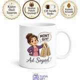Tupya Gift Isme Özel Mont Giy Diyen Anne Yazılı Komik Kupa Bardak Hediye - Adet - Beyaz