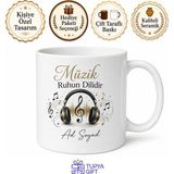 Tupya Gift Isme Özel Müzik Temalı Arkadaşa Hediye Baskılı Kupa Bardak Özel Tasarım - Adet - Beyaz