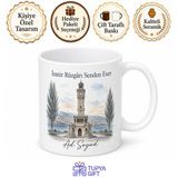Tupya Gift İzmirin Kavakları Saat Kulesi Çizimli Ege Esintisi Çay Kupası Hediye Bardak