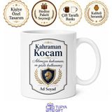 Tupya Gift Kahraman Kocam Yazılı Çift Yön Baskılı Kupa Bardak Eşe Özel Hediye - Adet - Beyaz