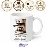 Tupya Gift Kahve Makinesi Damlayan Çizimli Güne Başlamanın Tek Yolu Kahve Kupa Bardak Hediye - Adet - Beyaz