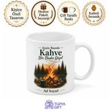 Tupya Gift Kamp Ateşi Başında Kahve Yazılı Baskılı Kupa Bardak Doğa Hediye