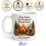 Tupya Gift Kamp Ateşi ve Çay Temalı Kupa Bardak - Doğa Severler İçin Özel Tasarım Hediye