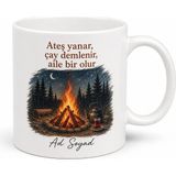 Tupya Gift Kamp Severlere Kamp Ateşi Temalı Baskılı Porselen Kupa Bardak Aile Hediye - Adet - Beyaz