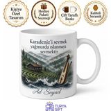 Tupya Gift Karadeniz Sevdalısı Kemençe Horon Uzungöl Hamsi Temalı Porselen Kupa Bardak Hediye - Adet - Beyaz