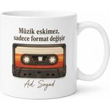 Tupya Gift Kaset Temalı Nostaljik Baskılı Kupa Bardak Retro Müzik Hediye - Adet - Beyaz